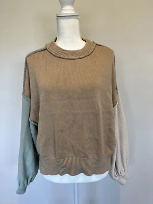 Suéter para mujer Blu Pepper talla grande bloques de colores cuello redondo marrón azul Foto 1 de 4