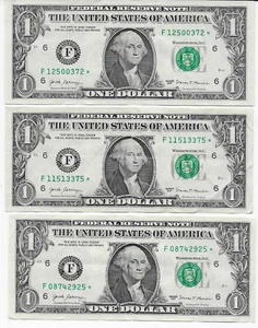 Billetes STAR 2017 $1 de la Reserva Federal (3) del Distrito Tres de Atlanta (3) billetes - Imagen 1 de 2