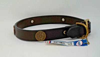 #6039-HV LEATHER COLLAR SHOTGUN SHELL STUDS 24" DARK BROWN / BRASS NAMEPLATE - Image 1 of 2