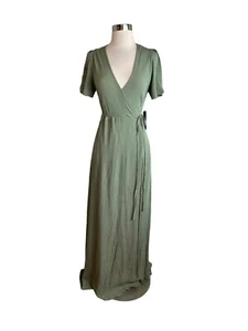 Lulus Women’s Dress Small Sage Green Maxi Wrap Slit Sleeve NEW - Picture 1 of 7