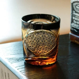 Japanese Style Edo Kiriko Drinkware Hand Cut To Clear Whisky Glass Tumbler 9oz - Picture 1 of 11