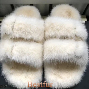 Mujer Pantuflas Cubiertas Completamente Real Visón Piel Deslizantes Sandalias Interior Exterior Zapatos - Imagen 1 de 12