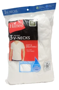 HANES 3 TAGLESS V-NECK TEE SHIRTS NEW Size XL 46-48" - Picture 1 of 3