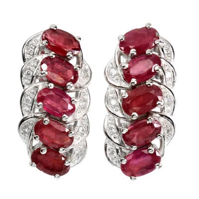 925 Orecchini Argento Sterling Ovale Rubino Naturale Gemma Gioielli - Immagine 1 di 4