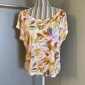 Joie Women’s Short Sleeve Colorful Floral 100% Linen Comfy Casual Boxy Top S - Picture 1 of 13
