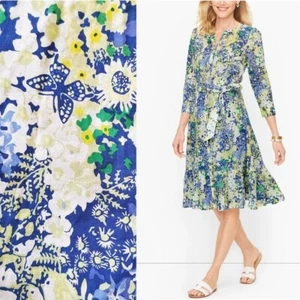 NWT $139 Womens Talbots Floral Shirt Dress Fit & Flare Ruffle Hem Butterfly 10 - Picture 1 of 6