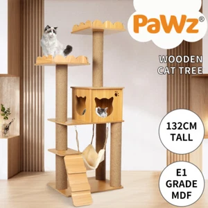 Pawz Cat Tree Scratching Post Scratcher Cats Tower Wood Condo Toys House 132cm - Picture 1 of 12