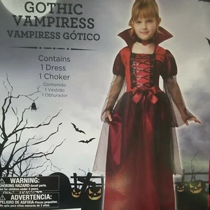 Costume vestito Halloween vampira gotica rosso e nero bambina S 4/6 - Foto 1 di 5