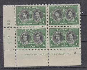 1939 #246 1¢ KING GEORGE VI ROYAL VISIT ISSUE LOWER LEFT PLATE BLOCK #2-2 F-VF - Picture 1 of 2