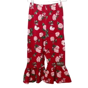 Matilda Jane Rosebud Big Ruffle Leggings Girls 6 Red Floral Flare Leg Pants - Picture 1 of 8