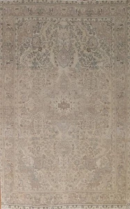 Distressed Traditional Area Rug 8x11 Beige Hand-knotted Wool Floral Living Room - Picture 1 of 24