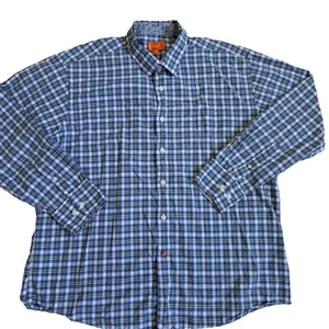 Tallia Men Dress Shirt Size XL Plaid Blue Collared Long Sleeve Preppy - Picture 1 of 14