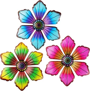 OFFCUP Metall Blumen Wanddeko, 3 Stück Blumen Gartendeko Metall Wanddekoration, - Bild 1 von 8