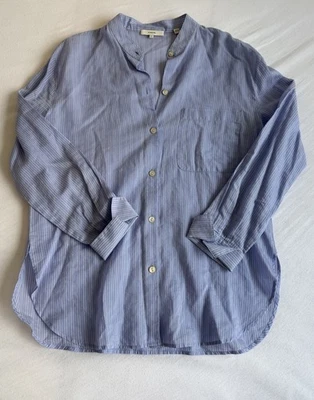 Camisa para mujer Vince cuello redondo manga larga abotonada azul algodón mezcla seda S Foto 1 de 4