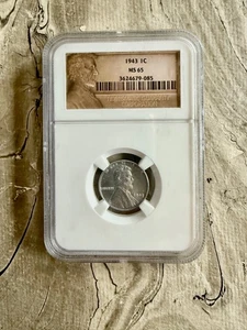 Vintage PENNY 1943 IC MS 65 AMERICAN NUMISMATIC ASSOCIATION Lincoln Wheat - Picture 1 of 7