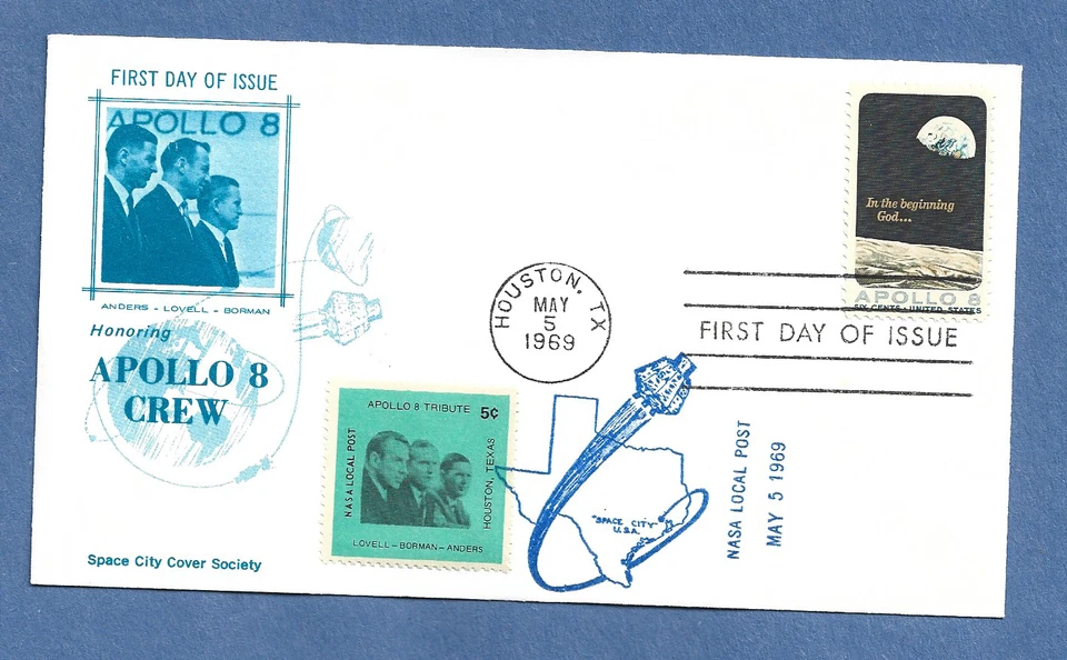 APOLLO 8 FDC MAY 5,1969 HOU NASA LOCAL POST  SPACE CITY COVER  NASA - Image 1 of 1