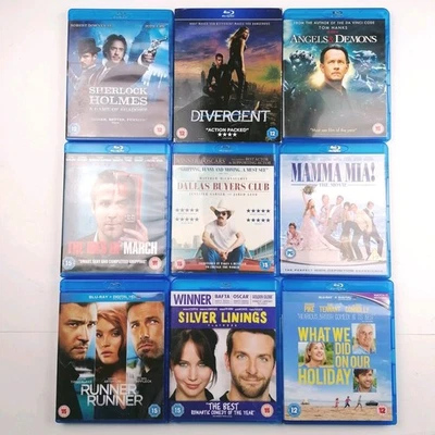 Blu-ray Mixed Lot Films 9 Movies Sherlock Holmes Divergent Angels Demons MamaMia - Image 1 of 4