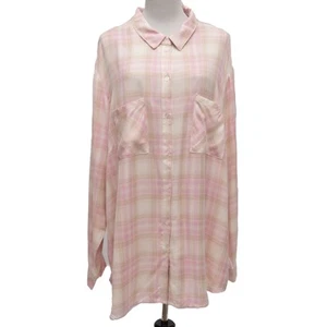 Sanctuary Pink Long Sleeve Plaid Button Down Shirt Size 2X - Picture 1 of 7