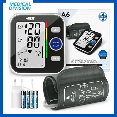 AIESI Misuratore di pressione da braccio professionale A6 - sfigmomanometro digitale