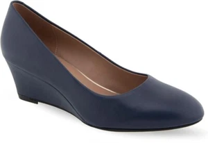 Aerosoles Damenschuhe Iris Keilabsatz-Pump marineblau Leder Slipper Absatz Größe 12 - Bild 1 von 6
