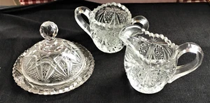 ANTIQUE EAPG Glass Mini Clear CHILD'S TABLE SET Creamer Sugar Covered Butter - Picture 1 of 5