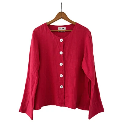 FLAX Linen Jacket Button-Front Rose Red Women's Size S - Image 1 of 4