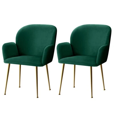 Artiss 2x Dining Chairs Armchair Cafe Chair Kitchen Upholstered Velvet Green - image 1 of 4