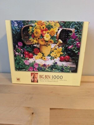2004 Hasbro Milton Bradley Big Ben 1000 Pc Puzzle- Flowers In Watering Can - Image 1 of 3