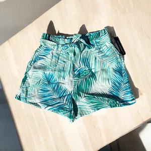 Cintura cravatta corta elastica in lino foglia tropicale Tahari taglia XL nuova con etichette - Foto 1 di 5