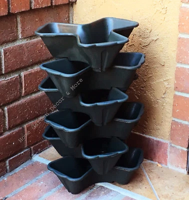 Maceta apilable de 6 niveles torre de fresas maceta vegetal vertical NEGRA Foto 1 de 3