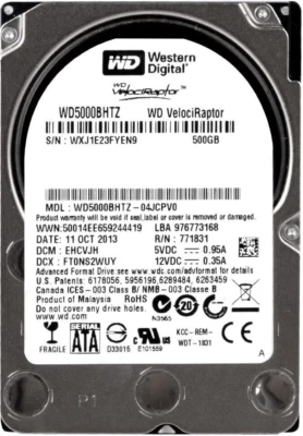 Western Digital VelociRaptor 500GB 10000RPM 64MB SATA III 2.5'' WD5000BHTZ - Image 1 of 3