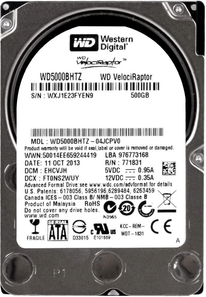 Western Digital VelociRaptor 500GB 10000RPM 64MB SATA III 2.5'' WD5000BHTZ - Image 1 of 3