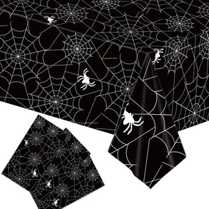 3 Pack Black Halloween Tablecloth Plastic Disposable Table Cloth 54x108 in - Picture 1 of 7