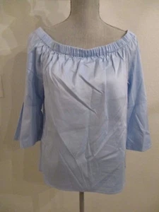 NUEVO CON ETIQUETAS BLUSA CAMPESINA MICHAEL KORS AZUL NUBE MEZCLA ALGODÓN ALTO HOMBRO BAJO $99. - Imagen 1 de 10