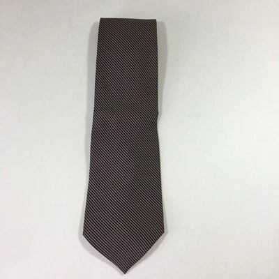 Pierre Cardin Mens Brown White Diagonal Striped Tie 100% Silk Classic Length - Image 1 of 4