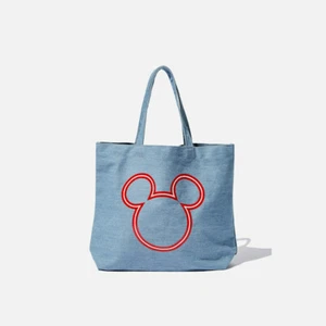 Disney Mickey Mouse Denim Canvas Tote Shoulder Bag New - Picture 1 of 4