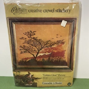 NOS 1970s Vintage Sunset Crewel Embroidery Kit #0314 Paragon Needlecraft 20x24 - Picture 1 of 9