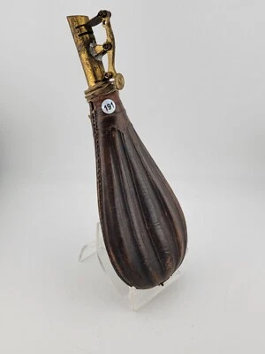 Raro frasco de pó preto antigo da era da Guerra Civil do século XIX Muzzleloader. - Imagem 1 de 4