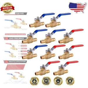 Premium Brass PEX-A 1/2 Inch Ball Valve Set - Pack of 10 for All Water Types - Picture 1 of 9
