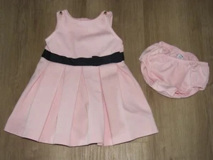 Janie and Jack dress 12-18 months pale pink w navy ribbon “belt” and bow EUC - Imagen 1 de 2