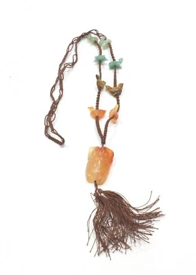 Chinese Carnelian Owl Pendant Chip Necklace - Image 1 of 3