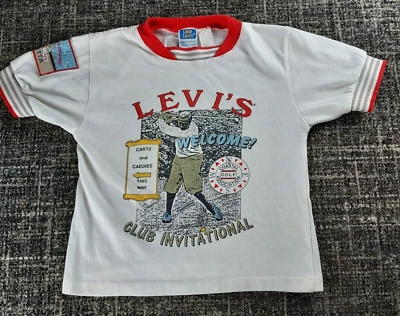 Camisa taco de golfe vintage Little Levis infantil branca vermelha tamanho juvenil pequena - Imagem 1 de 4