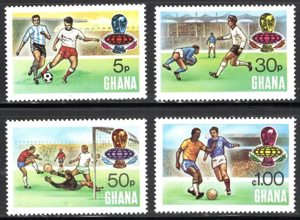 Estampilla de Ghana Scott #525-528, Copa Mundial de Fútbol, Juego de 4, OG, MNH Foto 1 de 1