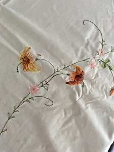 Embroidered Orange Flowers Tablecloth Napkins & 2 Runners NEW Oblong 66 x 84 - Picture 1 of 11