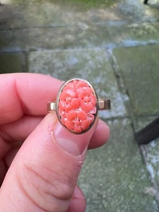 Anillo Flor Tallada Floral Coral Tallado Oro 9ct Vintage - Imagen 1 de 8