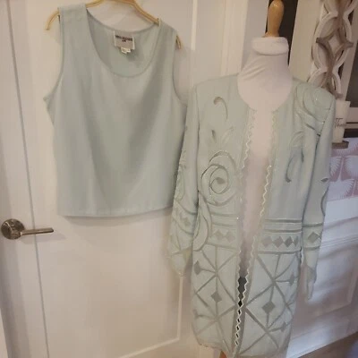 Blazer Top Vintage Dos Piezas Nina Massini Verde Aqua Cuentas Foto 1 de 4