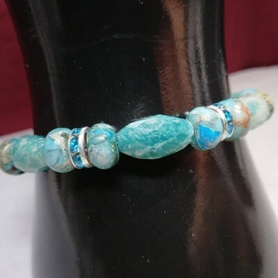 Pulseira de Amazonita Russa Feita Artesanal Tom Prata Nova - Imagem 1 de 4