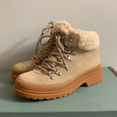 Великолепные желтовато-коричневые кожаные сапоги Yvette. Мягкая отделка из искусственного меха. Ботинки на шнуровке размер 6 - Изображение 1 из 4