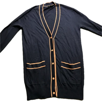 Cárdigan Jersey Mossimo Dutti Mujer Cuello en V Seda Algodón Talla Pequeña Bolsillos a Rayas Foto 1 de 4