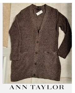 Retro ANN TAYLOR Matron Heathered Boyfriend Cardigan Long Sweater XL $119 NWT - Picture 1 of 12